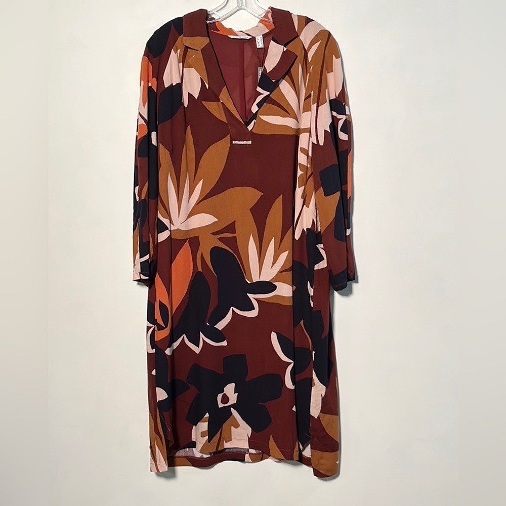 PUNT ROMA NWT Abstract Floral V-Neck Autumnal Career/Luncheon Sheath Dress SZ 18
